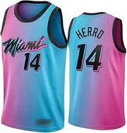 [Generic] Miami Heat #14 Tyler Herro City Edition Basketball Jersey, Men's Sleeveless Basketball Tops, Breathable Mesh Wear-Resistant Jersey for Adults(#14/SkyBlue,S)