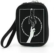 [Generic] Witch's Cat, Witch's Broom, or Witch's Hand Printed Canvas Pouch, Double Zipper, Detachable Wristlet Strap, 5" x 1.5" x 4, Black/White, Hand, Black/White