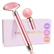 Upgrade 2 in 1 Vibrating Jade Facial Massager Roller, Electric Rose Quartz Eye F
