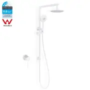 Round Matt White Twin Rain Shower Head Set Hand held Sliding Rail Mixer Tap WELS