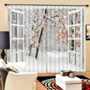 Snowfall Backlog Leaf 3D Curtain Blockout Photo Printing Curtains Drape Fabric