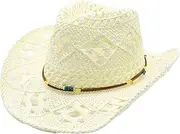 [Generic] Cowboy Hats for Women Classic Straw Cowgirl Beach Hat Music Festival Party Adult Sun Straw Western Cowboy Hats, E-light Yellow, One Size, E-light Yellow, One Size
