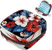 Period Bag,Sanitary Napkin Storage Bag,Flowers Blue Flowers Red Pink,Tampon Bag for Purse