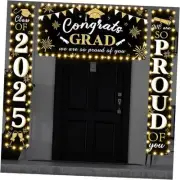 3 Pcs Graduation Door Banners 2025 Decorations Congrats Grad Banners Black