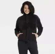 Womens Snap Front Cozy Sherpa Pullover Sweatshirt-All in Motion, size XS, Black