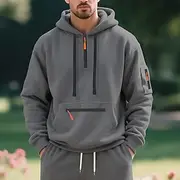 Men's Hoodie Quarter Zip Hoodie Fleece Hoodie Black White Navy Blue Khaki Light Grey Hooded Plain Patchwork Quarter Zip Sports Outdoor Casual Daily Streetwear