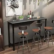 Bar Table Rectangle Sintered Stone: 120cm Long Black Mixed Grey Marble Bars Tables Counter Height 105cm Cocktail Table Bar Furniture for Home Kitchen Breakfast Dining,Pub,Coffee Shop,Office, Apartment