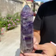 545g Natural Fluorite Obelisk Quartz Crystal Wand Tower Point Healing