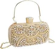 [LUEXBOX] Gold Clutch Purses for Women Evening, Diamond Wedding Clutch Crossbody Shoulder Bag with Crystal, Sequin Formal Flower Rhinestone Handbag for Party Bridal Prom, Gold