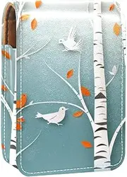 Lipstick Case,Leather Lip Gloss Lipstick Organizer with Mirror,Mini Lipstick Holder Bag,Bird in The Forest