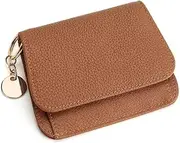 [Mudono] Small Wallet for Women RFID Blocking Genuine Leather Card Case Slim Tri-Fold Wallet with Zipper Pocket and Keychain, Brown, S, Minimalist
