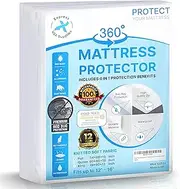 100% Waterproof Queen Mattress Protector Zippered Upto 16'' Inch Deep Premium Quality Six-Sided 360° Mattress Encasement, Hypoallergenic, Noiseless - Zippered Mattress Protector - Machine Washable