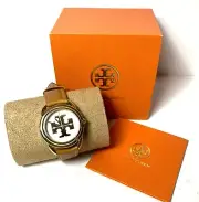 TORY BURCH TBW7226 THE MILLER GOLD BROWN LEATHER STRAP LADIES WATCH 32MM NEW NIB
