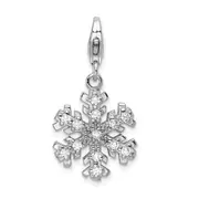 Sterling Silver Amore La Vita Rhodium-Plated Polished Glass Stone Snowflake Charm With Fancy Lobster Clasp