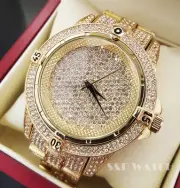 Mens Hip Hop Gold Plated Iced Techno Pave Bling Rapper's Metal Band Watch