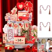 Valentine's Day Wood Bead Garland With Tassels Tags Farmhouse Pink White