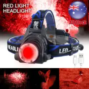 Zoomable Red LED Headlamp Rechargeable Headlight head light Torch Flashlight