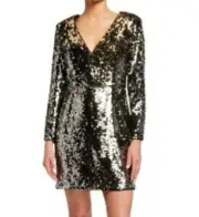 AIDAN MATTOX Long Sleeve Gold & Silver Sequin Short Evening Party Dress-Sz 4-NWT