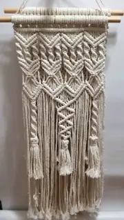 Handmade Macrame 2-Piece, Wall-Hanging Decorative Knits, White, 33" Long x 10"