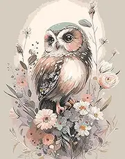Mrnsiet Owl Paint by Numbers Adult Kit,DIY Acrylic Painting Kits on Canvas,Flowers Oil Painting for Home Wall Decor 16x20inch