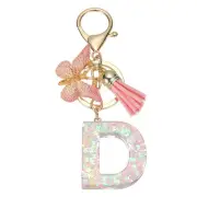 Alphabet D Tassel Butterfly Initial Letter Keychain (Pink, Pack of 1)