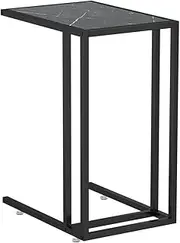 'vidaXL Black Marble Computer Side Table, Durable Glass & Iron Construction, Simple-Elegant Design, Easy to Clean, Lightweight & Sturdy, Ideal for Living Room or Office