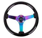 NRG® 350mm 3"Deep Blck Wood Grain Reinforced Steering Wheel W/3 Neochrome Spokes