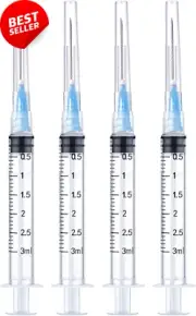 4 Pack 3mL Luer Lock Syringe with 23Ga Needle, Sterilized, Disposable