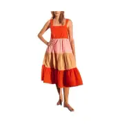 BNWT Mister Zimi Sierra Midi Tiered Dress In Balearic - Red And Pink Size 10
