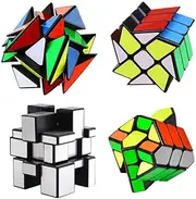 4-Pack YJ Cube Set - Included 3x3 YJ Fluctuation Angle Puzzle Cube - 2x3 YJ Wheel Puzzle Cube - 3x3 YJ Mirror Puzzle Cube 6 Color - 3x3 YJ Square King Puzzle Cube
