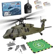 WL K170 Black Hawk RC Helicopter, 2.4G 4CH Flybarless 6-Axis Gyroscope Altitude Hovering RC Military Helicopter with Display Stand and Apron Takeoff Landing Pads (RTF Version)