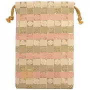 Senito Shuin Nishijin Ori Gold Brocade Drawstring Bag with lining Checkered