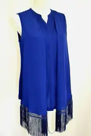 NEW w/TAG Chicos DRAMA FRINGE Trim Shirt Mysterious Blue Blouse Top Sz 0 (4-6)