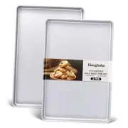 Half Baking Sheet Pan Set of 2, Nonstick Cookie Sheet 1/2 (18" X 13") Silver