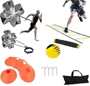 XINXIANG Speed Agility Training Kit-Includes Agility Ladder, 5 Round Training Cones,Resistance Parachute, 4 metal Stakes & Carrying bag, football ladders for Faster Footwork and Better Movement Skills