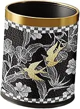 STARTIST Trash Can Garbage Container Bin Decorative Household Lidless Round Dust Bin Wastebasket for Laundry Office Bedroom Home Hotel, Black with Gold Rim