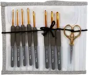 TULIP ETIMO TEG-001 Gold Scissors Crochet Hooks 8 Size Gift Case Set F/S wTrack#