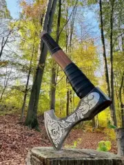 Handmade Viking Axe Camping Hunting Hatchet Nordic Survival Outdoor Axe 1095 - F