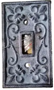Cast Iron Single Toggle Light Switch Plate Cover Fleur De Lis Blue Brown Vtg