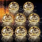 VIHOSE 8 Pcs Floating Pool Lights Solar Powered, 4 Inch Glow in The Dark Balls Waterproof LED Outdoor Pool Decoration Floating Light up Ball for Pond Garden Patio Swimming Party (Warm White)