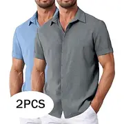 Men's Shirt Linen Shirt Summer Shirt Casual Shirt Beach Shirt Button Up Shirt Plain Vacation Casual WhitePink WhiteGreen KhakiBlack GreenKhaki Short Sleeve Col