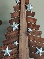 Christmas TREE Rustic Tabletop Finished Wood Holiday Tree Metal Stars Seasonal