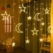 3.5M LED Star Lights Waterproof Star and Moon Fairy Curtain Lights 8 Modes Curtain String Lights for Living Room, Home Decoration