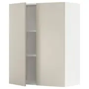 METOD wall cabinet with shelves/2 doors, white/Havstorp beige, 80x37x100 cm