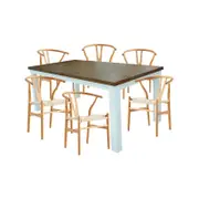 Norah 7pc Dining Set Table 180cm Solid Acacia Wood Natural Wishbone Chair