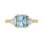 3 Emerald Cut Trillion 3 stone Blue Promise Wedding Ring 14k Yellow Solid Gold