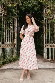 [PUP56] Aminah Puff Sleeve Dress - Red Floral XS Red
