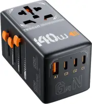 TESSAN 140W Gan Universal Travel Adapter, International Plug Adaptor with 3 USB