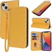 for iPhone 14 13 Case Leather Wallet Magnetic Flip Cover with Wrist Strap Card Holders SunYoo Case Women RFID Blocking Porte Feuille Portefeuille Coque étui for iPhone14 iPhone13 Femmes Yellow