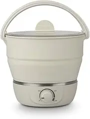 [Fayelong] 100-240V Folded Food grade Silicone slow cooker portable cooking pot Mini hot pot Travel electric cooker 3 files adjustment (Beige)